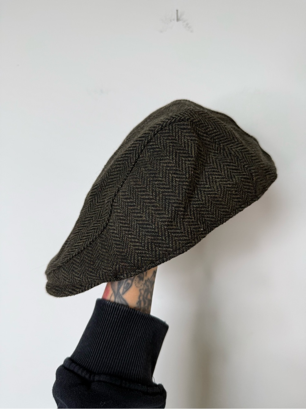 The Original Boston Scally Flat Cap - Dark Olive Green Herringbone - XX-Large